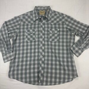 Wrangler Western Shirt Gray Plaid Pearl‎ Snap Long Sleeve Cowboy 2XL